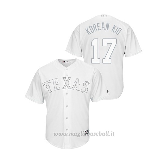 Maglia Baseball Hombre Texas Rangers 17 Shin Soo Choo 2019 Players Weekend Replica Bianco